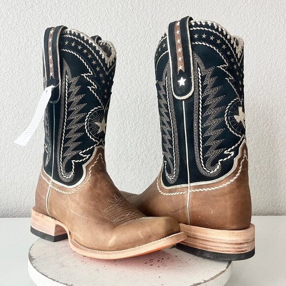 Lane RODEO HOUSTON Mens Cowboy Boots Size 11 Brown Leather Western Blunt Toe - Picture 1 of 13